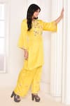 Shop_AMETHYST_Yellow Pure Linen Satin Embroidery Floral Bodice Straight Kurta With Pant _at_Aza_Fashions