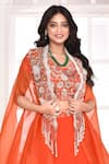 AMETHYST_Orange Chanderi Blouse Embroidery Floral Open Neck Cape And Lehenga Set _Online_at_Aza_Fashions