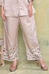 Buy_AMETHYST_Beige Pure Linen Satin Embroidery Butterfly Collared Neck Long Top With Pant _Online_at_Aza_Fashions