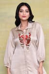 Shop_AMETHYST_Beige Pure Linen Satin Embroidery Butterfly Collared Neck Long Top With Pant _Online_at_Aza_Fashions