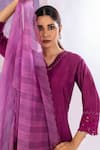 Shop_AMETHYST_Pink Bamberg Silk V Neck Cutwork Hem Kurta Pant Set _at_Aza_Fashions