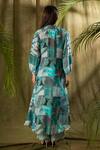 AMETHYST_Blue Muslin Printed Abstract Geometric Collared Jacket Pant Set _Online_at_Aza_Fashions