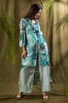 Shop_AMETHYST_Blue Muslin Printed Abstract Geometric Collared Jacket Pant Set _Online_at_Aza_Fashions