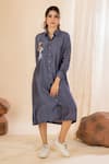 Buy_AMETHYST_Blue Bamberg Silk Embroidered Collared Placement Midi Shirt Dress _Online_at_Aza_Fashions