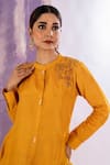 AMETHYST_Yellow Bamberg Silk Embroidered Sequin Band Floral Kurta And Flared Pant Set _Online_at_Aza_Fashions