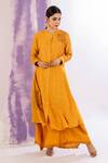 Buy_AMETHYST_Yellow Bamberg Silk Embroidered Sequin Band Floral Kurta And Flared Pant Set _Online_at_Aza_Fashions