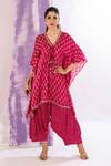 AMETHYST_Pink Modal Satin Printed Geometric V Neck Kaftan And Dhoti Pant Set _Online_at_Aza_Fashions