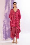 Buy_AMETHYST_Pink Modal Satin Printed Geometric V Neck Kaftan And Dhoti Pant Set _Online_at_Aza_Fashions