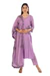 Shop_AMETHYST_Purple Kurta Chanderi Embroidered Thread Leaf Floral Pant Set _Online_at_Aza_Fashions