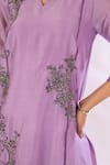 AMETHYST_Purple Kurta Chanderi Embroidered Thread Leaf Floral Pant Set _at_Aza_Fashions