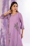 Buy_AMETHYST_Purple Kurta Chanderi Embroidered Thread Leaf Floral Pant Set 