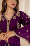 Shop_AMETHYST_Purple Kurta Chanderi Embroidered Sequin V Neck Floral And Thread Pant Set _at_Aza_Fashions