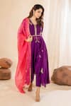 Buy_AMETHYST_Purple Kurta Chanderi Embroidered Sequin V Neck Floral And Thread Pant Set _Online_at_Aza_Fashions