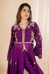 Shop_AMETHYST_Purple Kurta Chanderi Embroidered Sequin V Neck Floral And Thread Pant Set _Online_at_Aza_Fashions