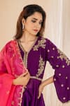 AMETHYST_Purple Kurta Chanderi Embroidered Sequin V Neck Floral And Thread Pant Set _at_Aza_Fashions