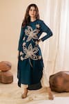 Buy_AMETHYST_Blue Bamberg Silk Embroidered Sequin Round Floral Kurta And Pant Set _at_Aza_Fashions