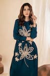 Buy_AMETHYST_Blue Bamberg Silk Embroidered Sequin Round Floral Kurta And Pant Set _Online_at_Aza_Fashions