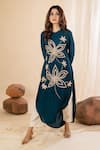 Shop_AMETHYST_Blue Bamberg Silk Embroidered Sequin Round Floral Kurta And Pant Set _Online_at_Aza_Fashions