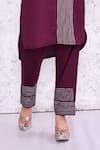 AMETHYST_Wine Cotton Embroidered Thread Collared Kurta And Pant Set _Online_at_Aza_Fashions