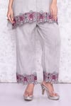 Buy_AMETHYST_Grey Cotton Embroidered Thread Mandarin Collar Cutwork Tunic And Pant Set _Online_at_Aza_Fashions