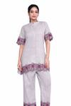 Shop_AMETHYST_Grey Cotton Embroidered Thread Mandarin Collar Cutwork Tunic And Pant Set _Online_at_Aza_Fashions