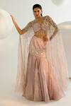 Buy_SHASHANK ARYA_Pink Tulle Embellished Crystal Cape Round Lehenga Set _at_Aza_Fashions