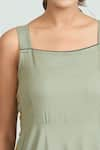 Samyukta Singhania_Green Linen Mix Solid Square Side Wooden Button Pastel Dress _at_Aza_Fashions