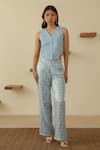 Buy_MUVAZO_Sky Blue Tank Top Banana Crepe Hand Chitra Soochi Abstract Print Shirt Pant Set _Online_at_Aza_Fashions