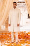 Buy_AMIT ARORA_Cream Sherwani Silk Jacquard Embroidery Mughal Bloom Set _at_Aza_Fashions