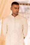 Buy_AMIT ARORA_Cream Sherwani Silk Jacquard Embroidery Mughal Bloom Set _Online_at_Aza_Fashions