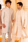 AMIT ARORA_Blue Sherwani Raw Silk Embroidery Phool Bahar Set _Online_at_Aza_Fashions