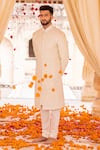 Buy_AMIT ARORA_Cream Sherwani Raw Silk Embroidery Florin Bahar Set _at_Aza_Fashions