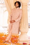 Buy_AMIT ARORA_Pink Sherwani Raw Silk Embroidery Folklore Set _at_Aza_Fashions