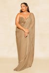 Shop_Itrh_Gold Net Embellished Stone Sweetheart Pre-stitched Saree With Corset _at_Aza_Fashions