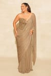 Itrh_Gold Net Embellished Stone Sweetheart Pre-stitched Saree With Corset _Online_at_Aza_Fashions