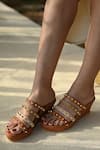 Buy_Miraki_Brown Stud Metallic Strap Wedges _at_Aza_Fashions