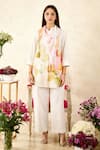 Buy_Rainas_Beige Chiffon Printed Botanical Collared Shirt Pant Set _at_Aza_Fashions