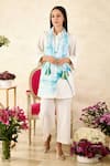 Shop_Rainas_White Chiffon Printed Flower Collared Shirt Pant Set _Online_at_Aza_Fashions