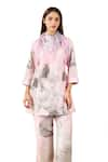 Shop_Rainas_Pink Chiffon Printed Floral Mandarin Pant Set With Scarf _Online_at_Aza_Fashions