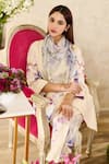 Shop_Rainas_Beige Chiffon Printed Flower Mandarin Kurta Pant Set _Online_at_Aza_Fashions