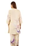 Rainas_Beige Chiffon Printed Flower Mandarin Kurta Pant Set _at_Aza_Fashions