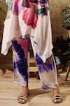 Rainas_White Scarf Chiffon Printed Floral Mandarin Asymmetric Kurta Pant Set _Online_at_Aza_Fashions