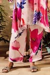 Rainas_Multi Color Scarf Chiffon Printed Blossom Mandarin Kurta Pant Set _Online_at_Aza_Fashions