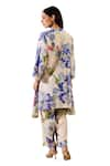 Rainas_White Scarf Chiffon Printed Bloom Mandarin Pant Set With _Online_at_Aza_Fashions