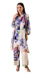 Shop_Rainas_White Scarf Chiffon Printed Bloom Mandarin Pant Set With _Online_at_Aza_Fashions