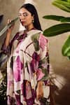 Buy_Rainas_Off White Scarf Chiffon Printed Bloom Mandarin Pattern Kurta Pant Set _Online_at_Aza_Fashions