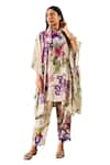 Buy_Rainas_Green Scarf Chiffon Printed Floral V Neck Kaftan Pant Set _Online_at_Aza_Fashions