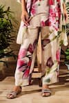 Rainas_Off White Scarf Chiffon Printed Floral Mandarin Asymmetric Kurta Set With _Online_at_Aza_Fashions