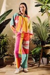 Buy_Rainas_Multi Color Poplin Printed Abstract Collared Shirt With Pant _at_Aza_Fashions