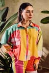 Rainas_Multi Color Poplin Printed Abstract Collared Shirt With Pant _at_Aza_Fashions